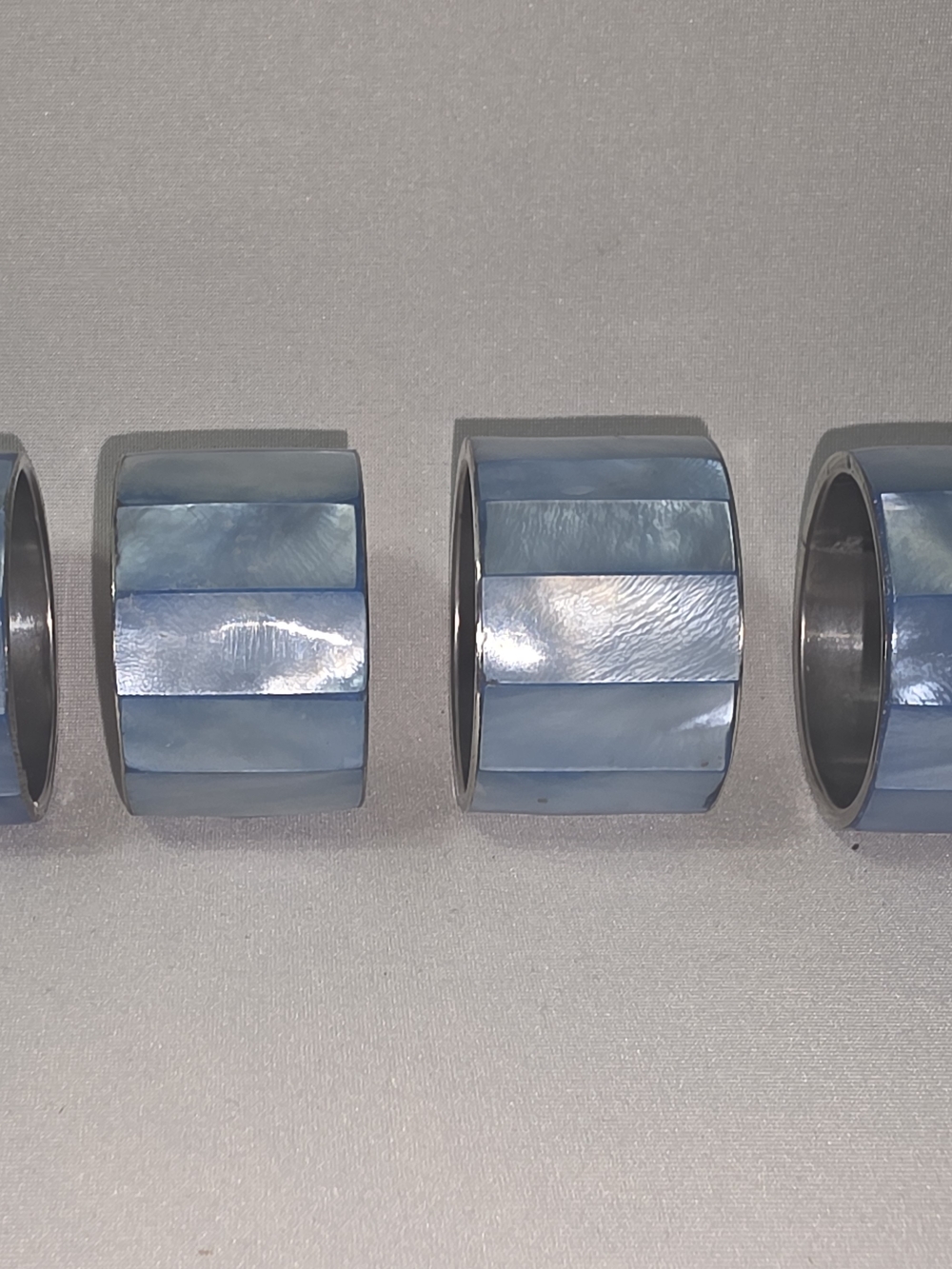 Blue Mother-of-Pearl Wide Napkin Ring Set - Elegant Table Accent